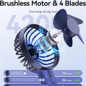 TECKNET Handheld Fan - Portable USB Rechargeable Mini Fan with LED Display, 3 Speeds, Detachable Base, Battery Operated Cooling Desk Fan for Home, Office, Outdoor & Travel - Image 4