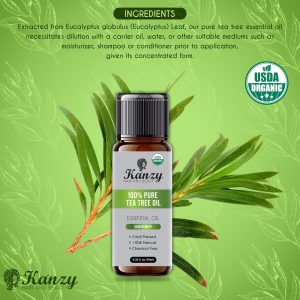 Kanzy Organic Tea Tree Essential Oil – 100% Pure, Natural, Undiluted – Vegan Tea Tree Oil for Skin, Hair, Face, Nails, Aromatherapy & Diffusers – 30ml - Image 5