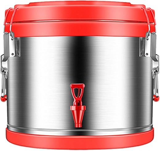 Double-Layer Stainless Steel Insulated Tea Tank Ice Bucket, Hot Water Dispenser with Faucet and Sealing Cover/Red/25L
