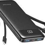 Power Bank with Built in Cables X 4, 10000mAh USB C Battery pack 6 Outputs 3 Inputs with LED Display Type C Powerbank Portable Charger Compatible with Smartphones Tablets and More