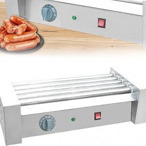 Stainless Steel Sausage Oven, 50-190℃ Temperature Range Electric Hot Dog Oven, 7 Polished Stainless Steel Rollers + Non-stick, for Breakfast Shops/Bakeries/Food Stalls/Western...
